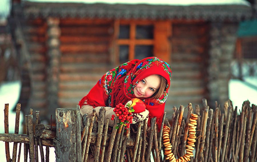 Sexy girl Women in Slavic costumes in Beijing